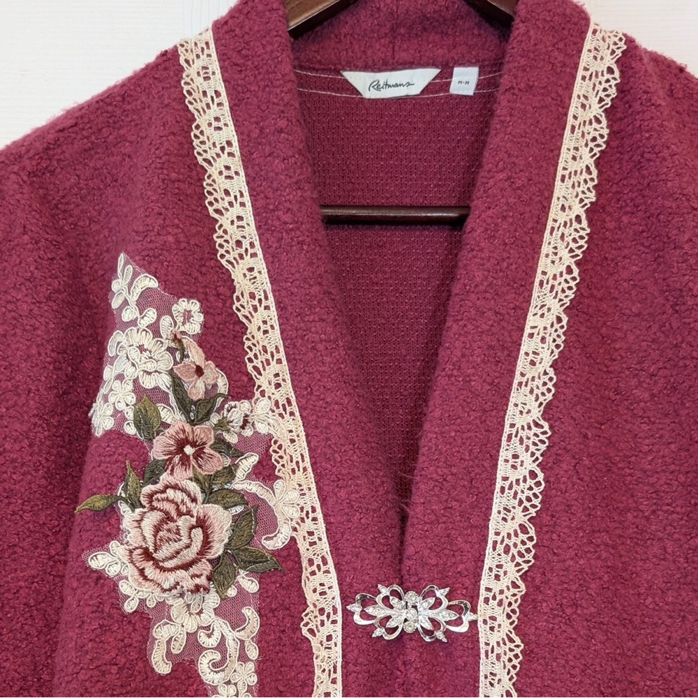 Vintage Cottagecore Reitmans Whimsigoth Floral Embroidered Grandma Sweater Pink - Picture 5 of 15